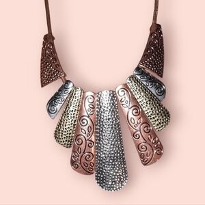 Statement Mixed metal panel necklace adjustable length tri color